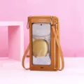 Mustard yellow touchscreen crossbody phone bag with transparent window and zipper - Yellow