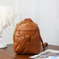 Classic brown quilted soft leather mini backpack for women with commuter style design - Brown