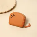 Cute orange cartoon cat-shaped short coin purse with zipper and tail pull-tab detail - Orange