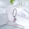 Elegante orecchino a cerchio a stella in argento con ciondolo a cuore rosa in zircone, 0,8mm - Ciondolo Orbita Stellare (Pezzo Singolo) / Diametro interno 8mm / Rosa