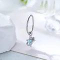 Orecchino a cerchio senza cuciture da 0,8 mm con gemma a cuore blu e ciondolo a stella - Ciondolo Orbita Stellare (Pezzo Singolo) / Diametro interno 8mm / Azzurro