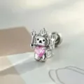 Pendiente de titanio diseño gato chef joya de piercing con piedra corazón rosa - Estilo de Hélice Externa de Aleación de Titanio (A1105-2# Rosa) / Rosa