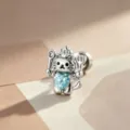 Pendiente de titanio diseño gato chef con gema azul claro forma de corazón - Estilo de Hélice Externa de Aleación de Titanio (A1105-3# Azul Claro) / Azul claro