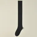 Women black over knee long cotton ribbed socks thermal thigh high warm knit stockings - J66 One Size (34-40) / Dark Gray