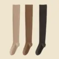 Knit over-the-knee socks in earthy tones, perfect for winter outfits and daily JK styles. - One Size / Khaki & Coffee & Dark Gray