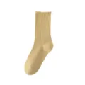 Cream yellow ribbed mid-tube cotton socks for women, comfortable elastic everyday wear. - Bright yellow