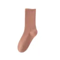 Pink ribbed crew socks, soft cotton blend, comfortable fit, stylish everyday hosiery. - Dark Red