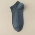 Men's pure cotton low-cut short socks in solid dark blue, comfortable spring summer daily wear. - M82 (One Size 39-46) / Fog Blue