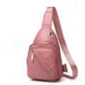 Stylish pink quilted women's chest bag with multi-zipper layers and adjustable strap - Pink