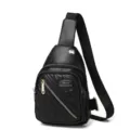 Black quilted faux leather chest bag for women with multi-layer zippers and gold hardware - Black