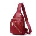 Stylish red women's chest bag with quilted embroidery and multi-layer zippers for SKU. - Red