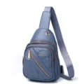Blue minimalist women's chest bag with elegant wavy embroidery and adjustable strap - Blue