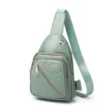 Elegant sage green women's chest bag with multi-layer compartments and quilted embroidery line - Green