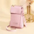 Roze verticale crossbody telefoontas van leer met multifunctionele ritszakken - Lichtroze