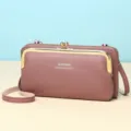 Elegante altrosa horizontale Umhängetasche für Damen mit goldenem Metallverschluss - Dunkelrosa