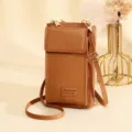 Elegante bruine crossbody telefoontas van generfd leer met multifunctionele vakken - Bruin