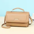 Elegant brown textured women's crossbody handbag with gold hardware for commute - 20x7x12cm / Khaki Apricot