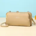 Beige Damen Umhängetasche für Handys mit klassischem Kussverschluss und Reißverschluss - Khaki