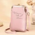 Elegant pink multi-functional crossbody phone bag with metal clasp and butterfly charm - Light Pink