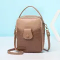 Mini stone pattern crossbody phone bag for women in tan with double zipper design - 16*9*20cm / Pink