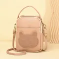 Minimalist cute cartoon mini crossbody phone bag with cat head patch in peach beige SKU - 16*8*25CM / Pink
