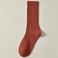Solid color ribbed mid-calf cotton socks for women, comfortable autumn winter daily wear. - J23 One Size (34-40) / Brick Red