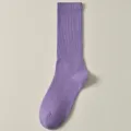 Solid color ribbed mid-calf cotton socks for women, comfortable autumn winter casual wear. - J23 One Size (34-40) / Purple