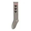 Graue Kniestrümpfe mit rosa Streifen und schwarzen Herz-Mustern für Damen und Mädchen. - Einheitsgröße (34-39) / Grau