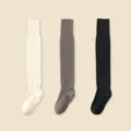 Thermal Over-The-Knee Socks Fleece Lined Winter Thigh High Stockings Multi-Color Set - One Size (34-40) / Milky White + Gray + Black
