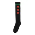 Schwarze Kniestrümpfe mit roten Herzen und grünen Streifen, süße JK College Stilsocken. - Einheitsgröße (34-39) / Schwarz