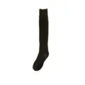 Thickened cotton terry over-the-calf socks in solid black, warm and comfortable for winter. - One Size (34-39) / Black