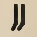Thickened cotton loop knee high socks for women, warm winter solid color casual long stockings. - One Size (34-39) / Black And Dark Grey