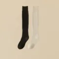 Thickened cotton knee-high socks for women, winter warm solid color long tube warm stockings. - One Size (34-39) / Black & Oatmeal