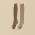 Thickened terry knee high socks solid color warm winter thermal long socks pair - One Size (34-39) / Coffee and Khaki