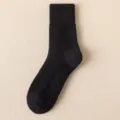 Mens black thermal wool crew socks, thick winter warm socks for cold weather daily wear - Q47-Y (One Size 39-45) / Navy Blue