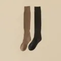 Thickened knee-high winter thermal socks, soft solid color warm knit long stockings. - One Size (34-39) / Coffee & Dark Grey
