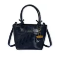 Eleganter retro dunkelblauer Shopper mit Öl-Wachs-Textur und goldenem Taschenanhänger - Blau