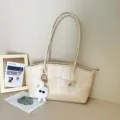 Stylish beige alligator pattern tote bag for women with cute plush keychain - Khaki