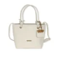 Elegant cream white large lychee grain tote bag with decorative mini bag charm and strap - White