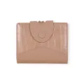Elegant beige women's short wallet with crocodile pattern and metal clip closure - Khaki