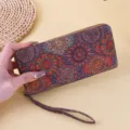 Bohemian floral long wallet for women with ethnic mandala print and wristlet strap - Red Mandala (12-3)