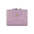 Elegant purple crocodile pattern short wallet for women with gold kiss-lock closure. - Purple
