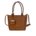 Fashionable brown lychee grain tote bag with crossbody strap and small charm pendant - Brown