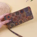 Vintage bohemian mandala floral pattern long women's clutch wallet with matching wristlet strap - Blue Mandala (12-4)