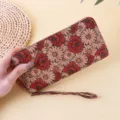 Vintage Bohemian long floral wallet for women with red poppy and daisy print details - Red Poppy Daisy (12-7)