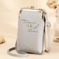 Elegant grey crossbody phone bag featuring a gold clasp and stylish poetic engraving - Gray