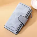 Élégant portefeuille long pour femme en cuir PU givré bleu clair avec fermeture à boucle - Style Long / Bleu clair