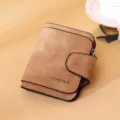 Elegant frosted PU leather women's bifold wallet in tan with buckled closure - Short / Brown