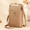 Fashionable khaki women's crossbody phone bag with romantic quote design - Khaki