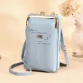 Light blue women's crossbody mobile phone bag with elegant kiss-lock closure. - Sky Blue
